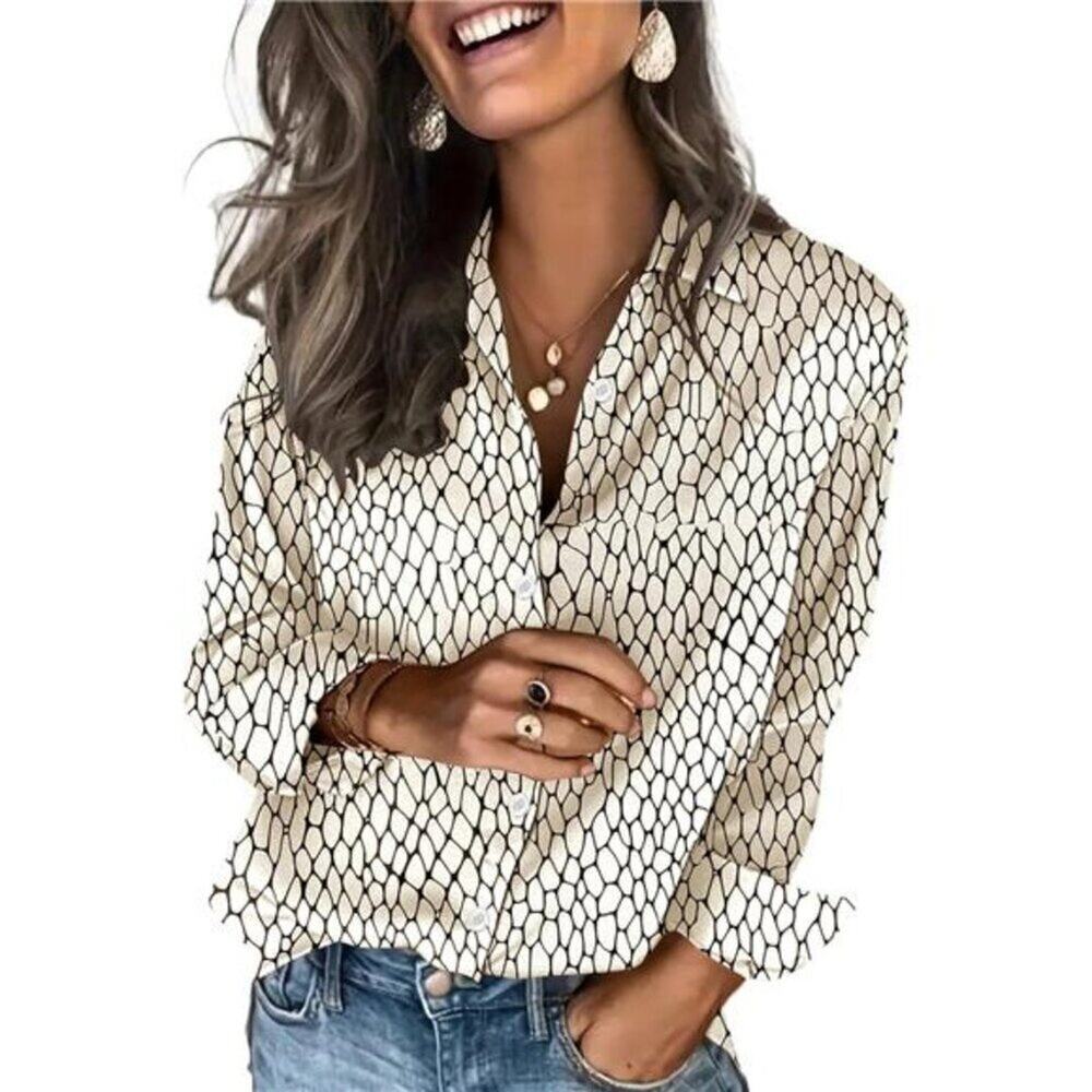 Satin Blouses Beige and Black Silk Button Down Shirts Long Sleeve Business
